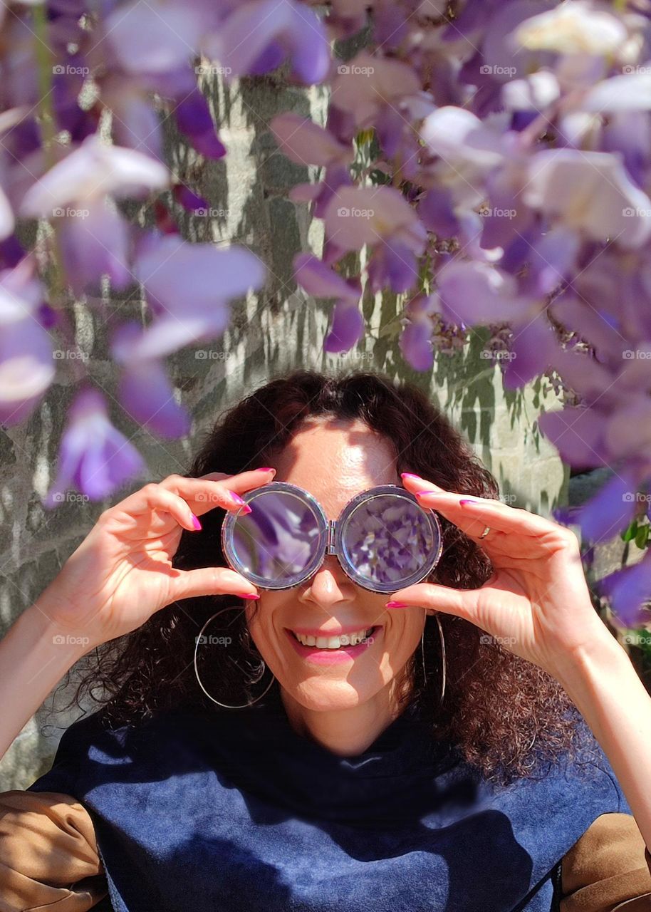 Funny Purple Glasses, Reflection of Wisteria in a Hand Mirror