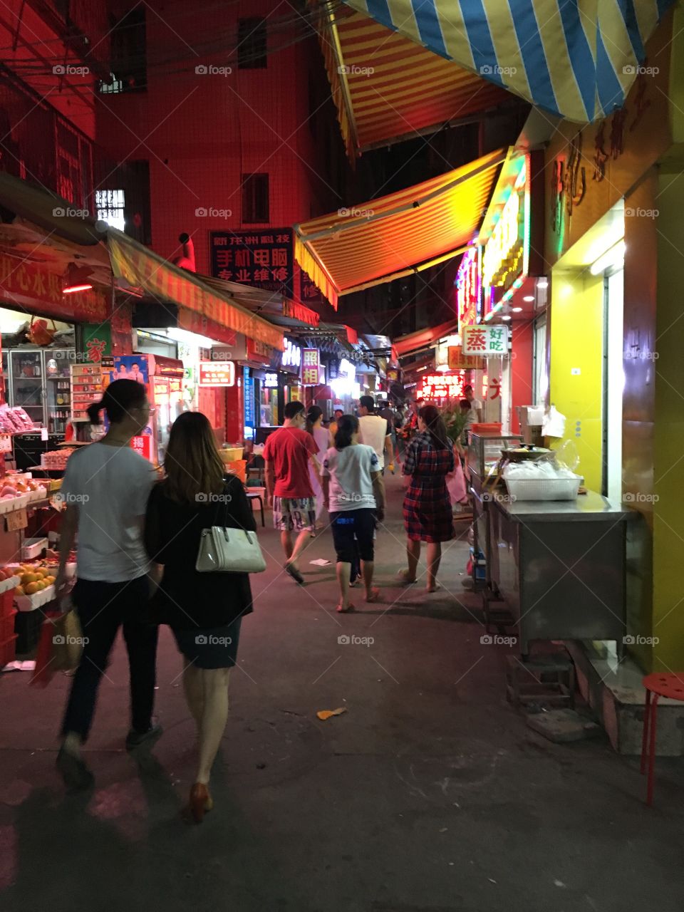 Chinese Back Street at Night - Shenzhen, China
