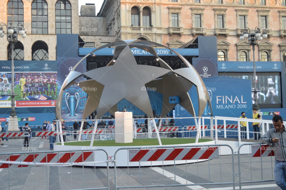 The Champions League ball in  the center of the Duomo square 