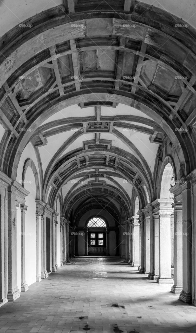 A view of the main cloister at Convent of Christ in Tomar, Portugal