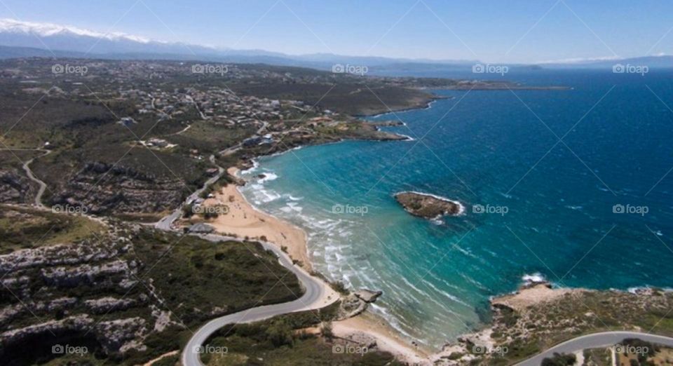 greek beach with island