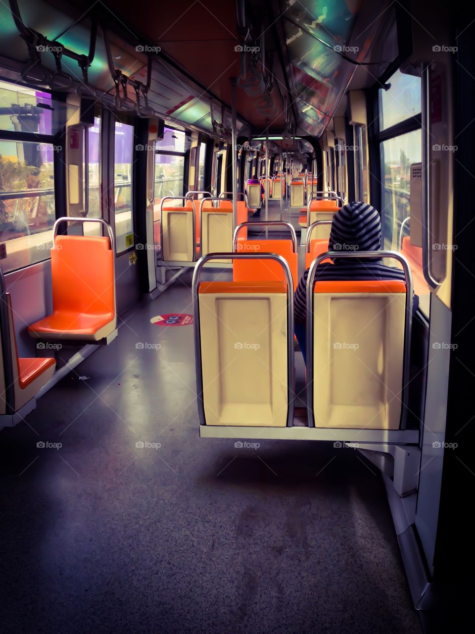 Rear view of a person travelling in metro