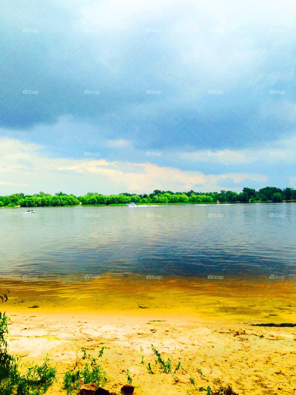 beach on the river on a sunny day