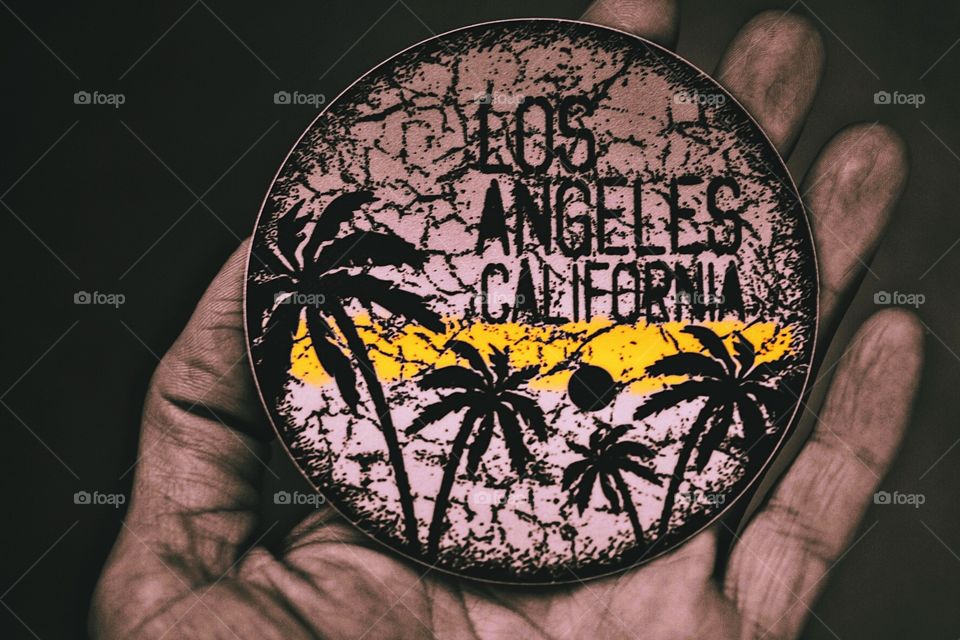 Los Angeles California Palm Trees, Bright Yellow Colorful Sticker, Monochrome With Yellow, Clash Of Colors, Los Angeles Colors, Palm Trees, Hand Holding Sticker 
