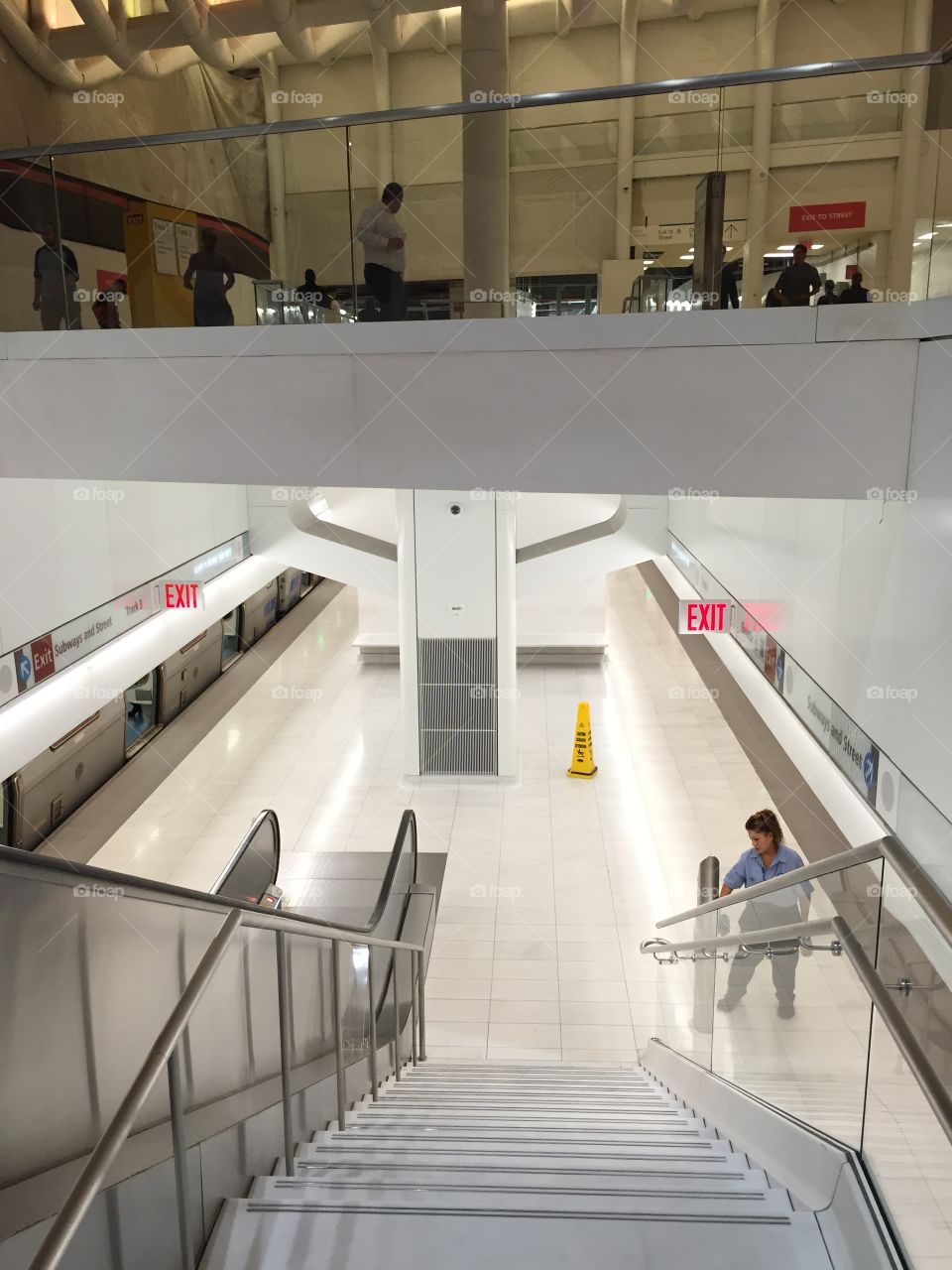 Escalator to Journal Square, New Jersey subway platform.