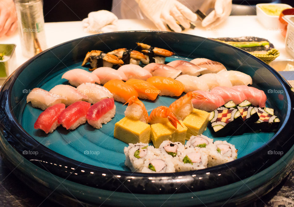 Close-up of seafood and sashimi