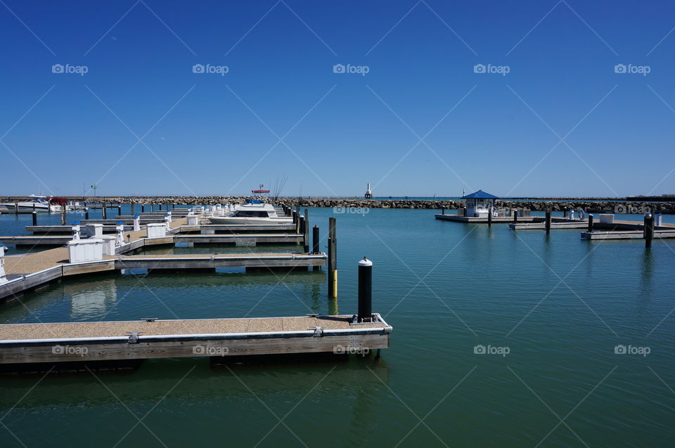 Serene blues. Calm waters in the marina