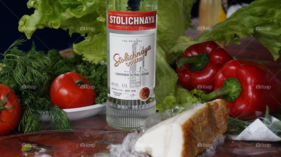 Photo of vodka with vegetables