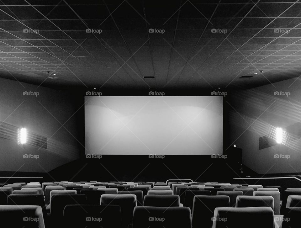 cinema with no people, empty, black and white