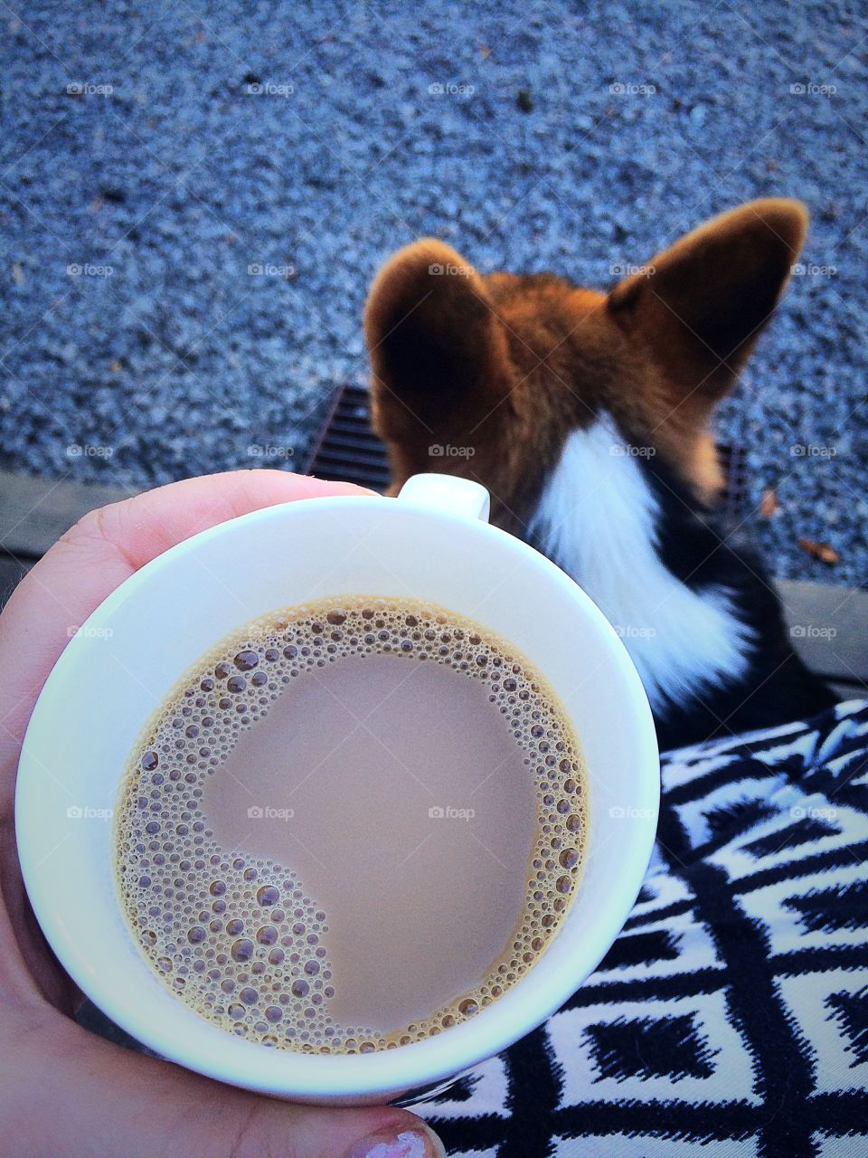 Drinking coffee outdoors