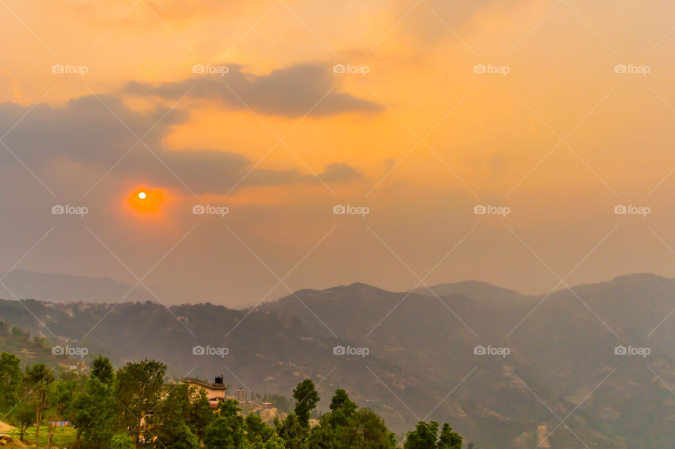 Photograph of vibrant cloudy sky at dusk dawn daytime snap in landscape style. Useful for background wallpaper screen saver e-cards website to decorate interior. Travel, Vacation, freedom, simplicity Holiday Concept. Subject is inspiration hopeful br