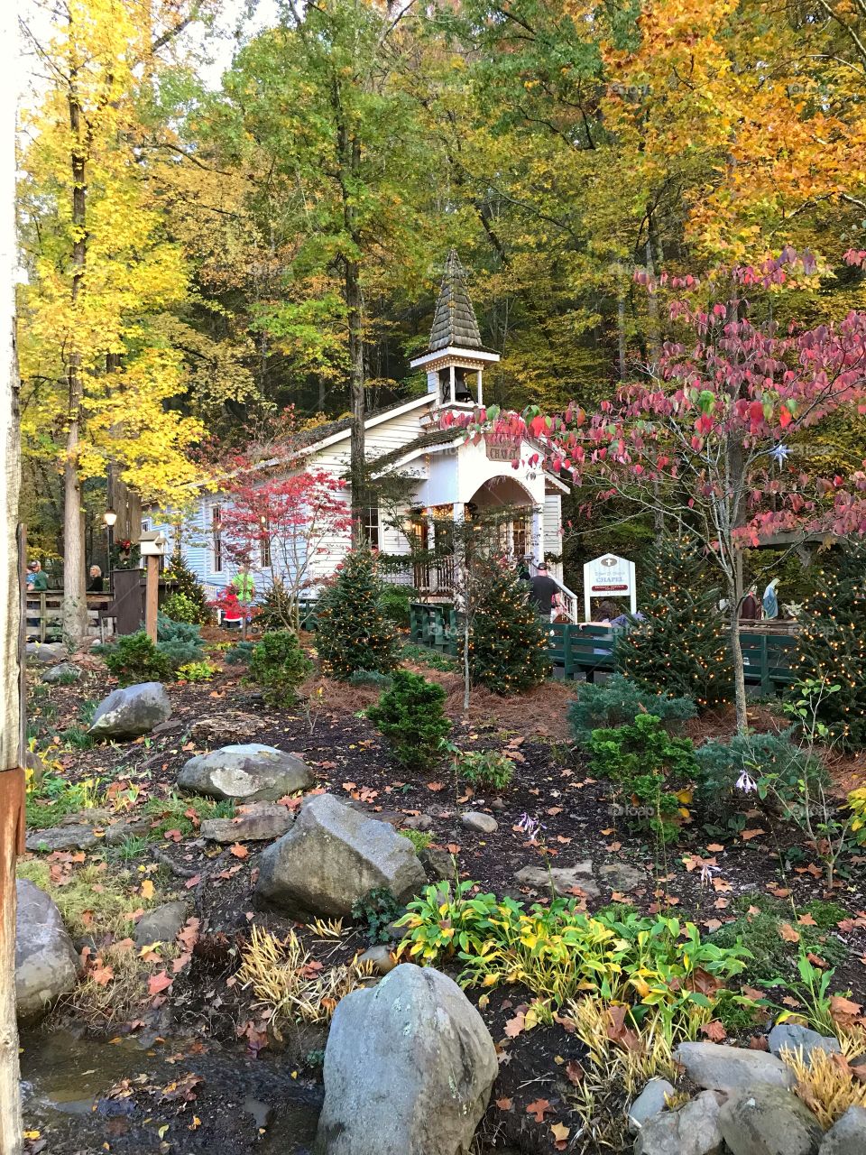 Little white Chapel in fall in Tennessee smoky mountains 