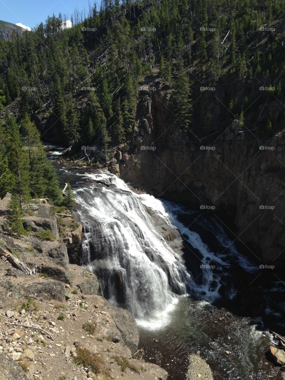 Montana water fall into a river
