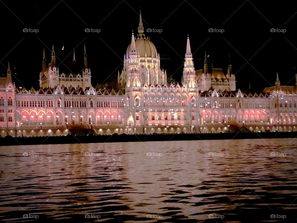 The historic building of the Hungarian Parlament in Budapest at night
