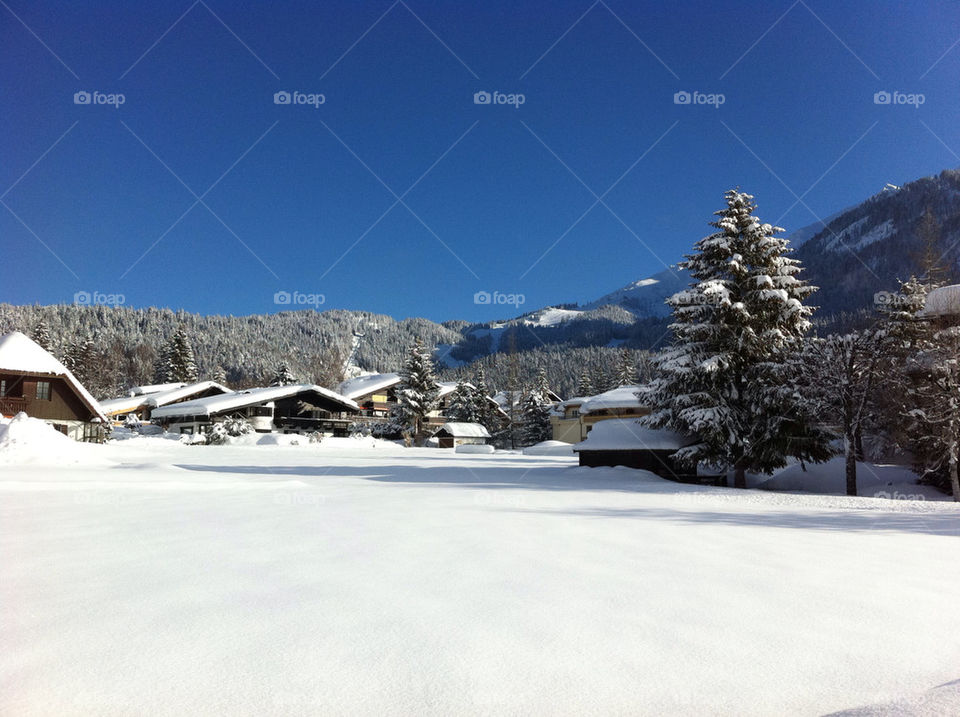 snow sky mountain houses by andyamc