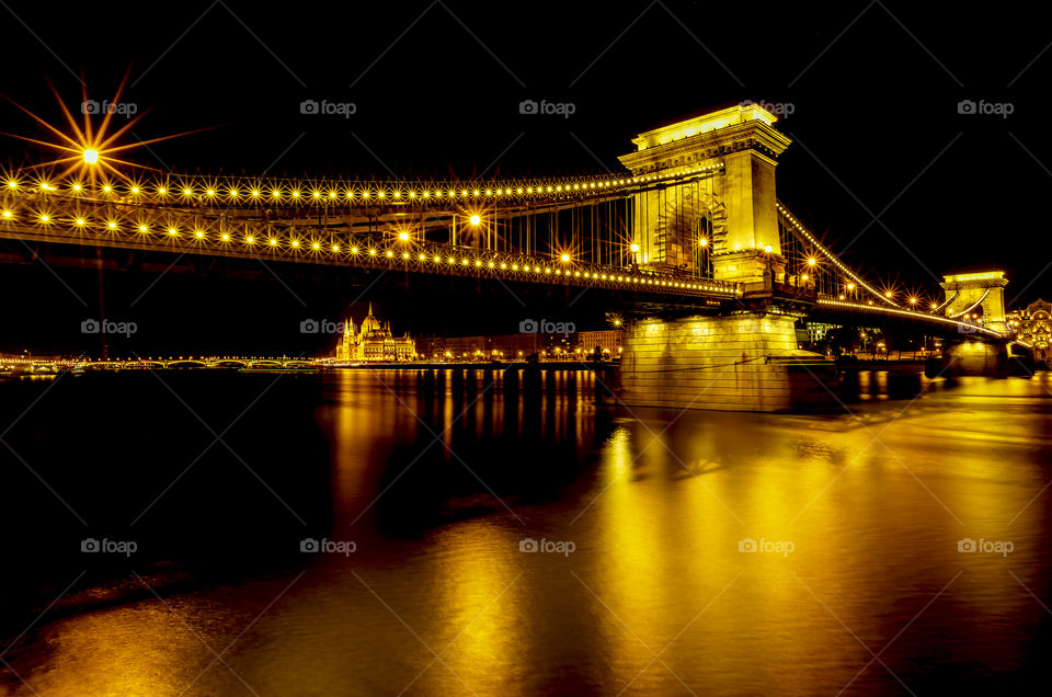 Illuminated Chain bridge at night