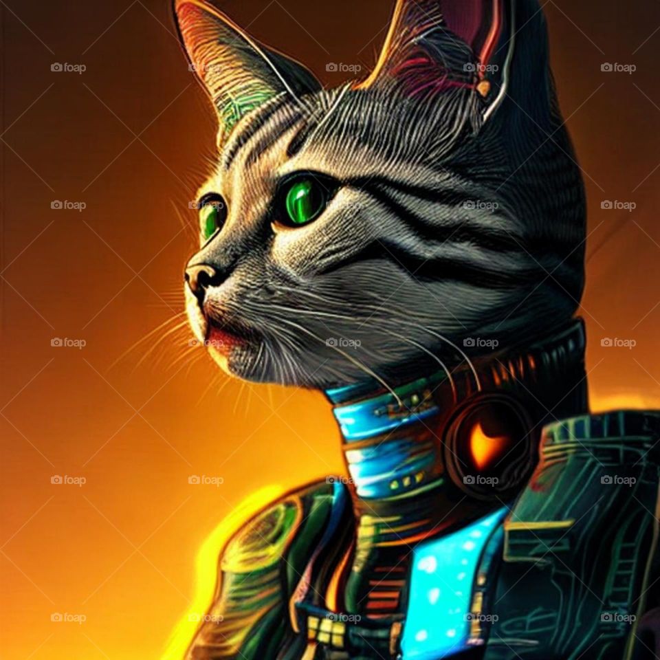 cybernetic cat with deau face