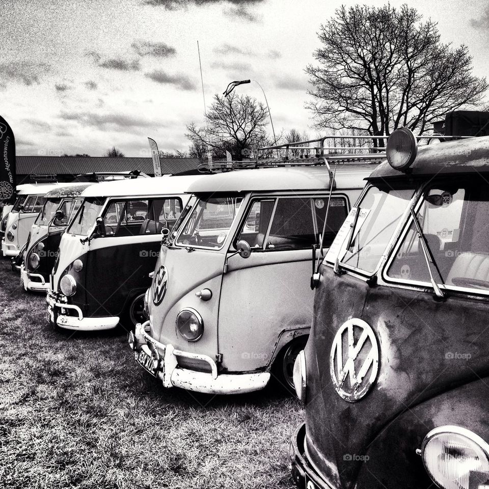 Vintage VW campervan lineup