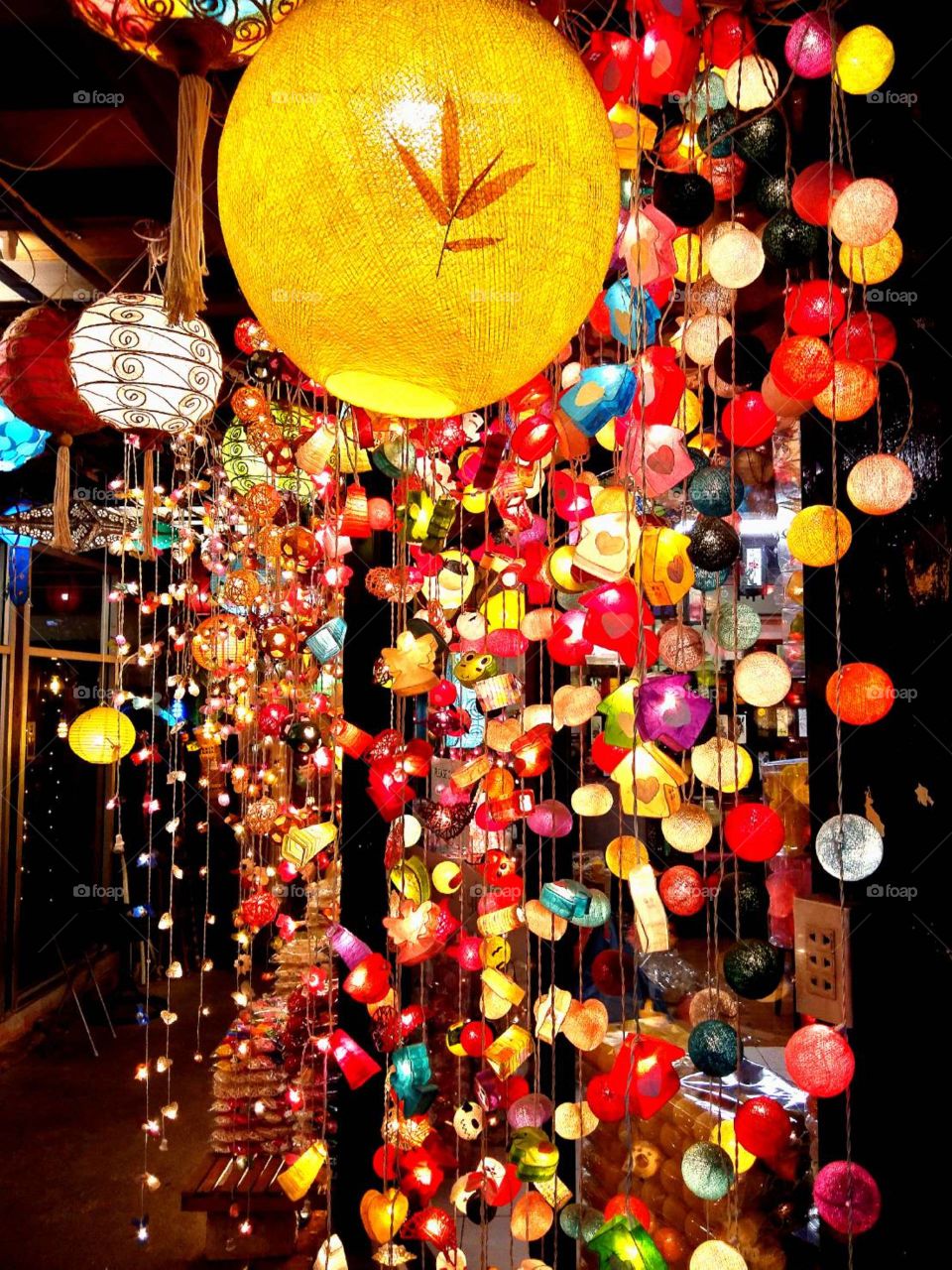 Colorful little lamps light in JJ Market, Thailand.