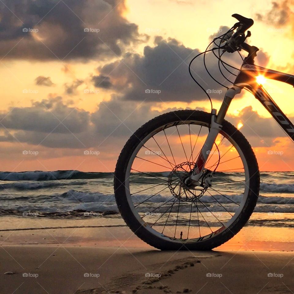 Bike, Wheel, Sunset, Beach, Cyclist