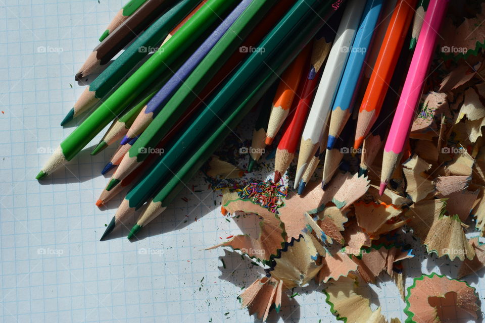 Multicolored pencils and shavings