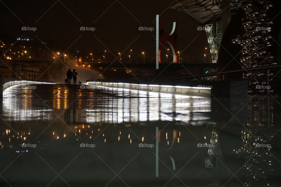 City#bridge#smoke#lights#night#sky#humans#reflect#fog