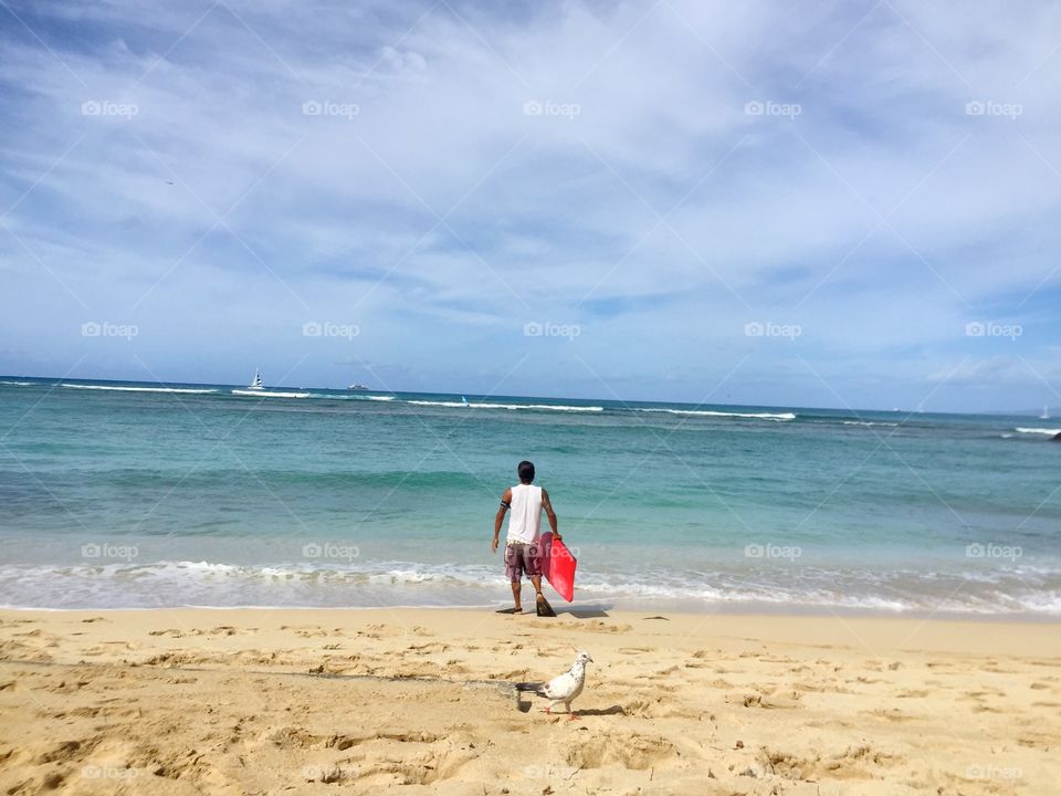 Boogie boarding Waikiki beach