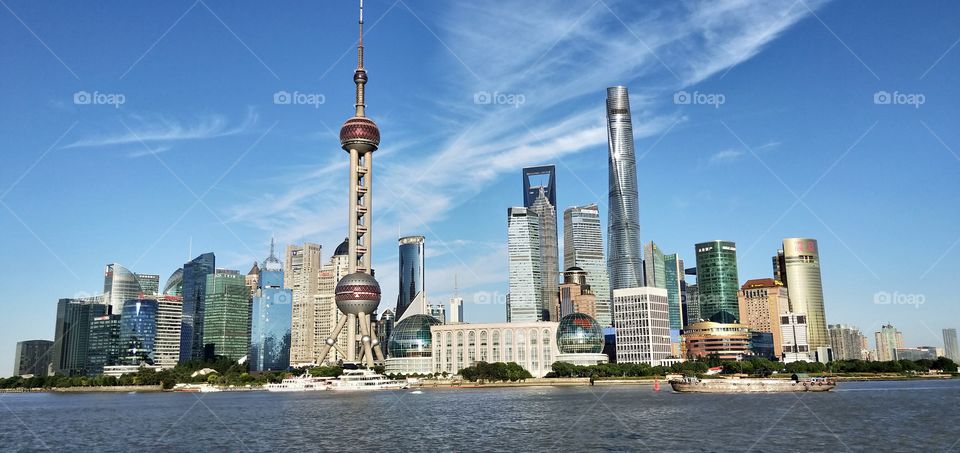 View on the Huangpu river waterfront and city skyline ,Shanghai, China