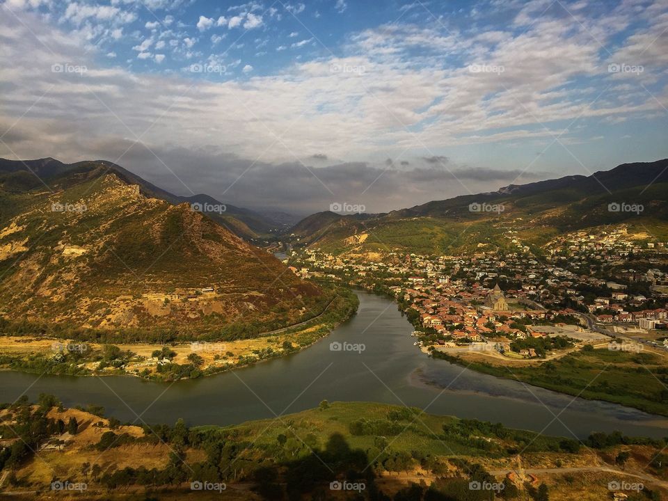 Beautiful view of two rivers and mountains 