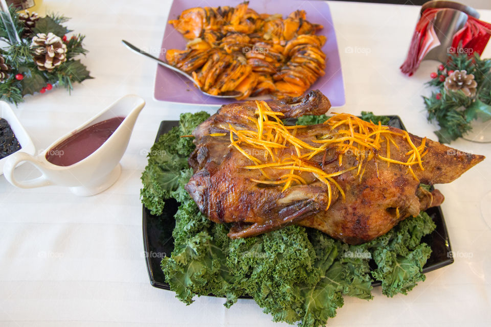 Duck dish garnished with oranges