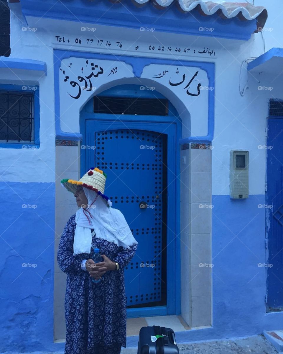 My mother in law in front of the place we stayed in Chefchaouen 