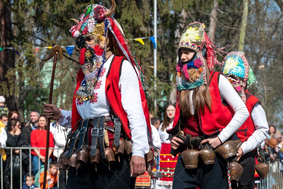 Kukeri are elaborately costumed Bulgarian man, who perform traditional rituals intended to scare away evil spirits. Until recently, all Kukeri were man, but now we can also see women 🙂