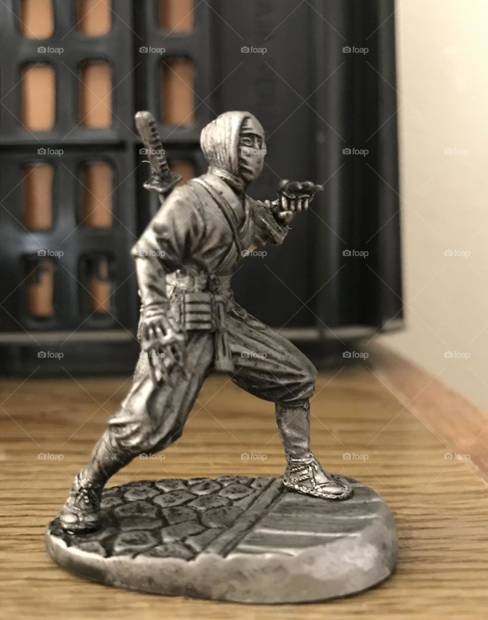 A miniature of a ninja. This mini figurine certainly makes a martially and adventurously unique home decor. It is quite an exceptional piece.