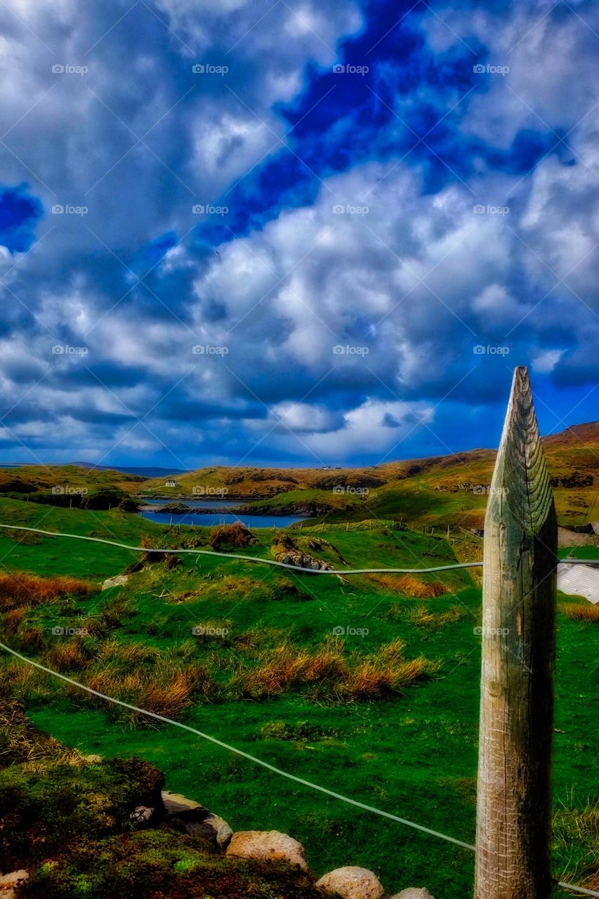 Scotland hillside, rolling hills in Scotland, beyond the fence, Scotland countryside view 