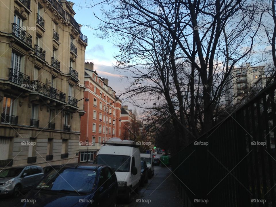 FRANÇAIS:
Les immeubles de Paris s'élèvent dans les rues et dans le ciel d'hiver...

ENGLISH:
Houses in Paris are high in the streets and in the winter's sky...