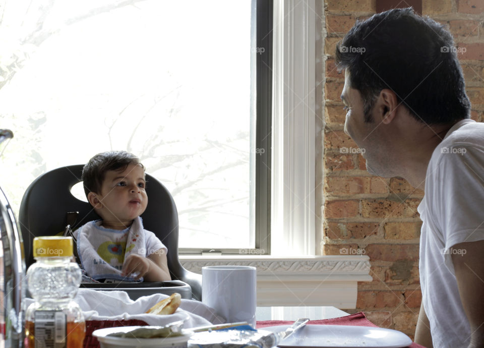 Father and son breakfast table