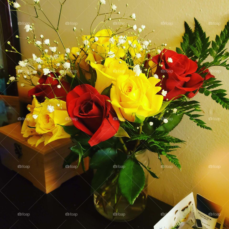 yellow and red rose bouquet
