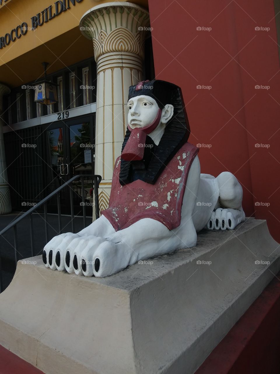 The Morocco Building. Downtown Jacksonville FL. Egyptian Sphynx guarding the entrance