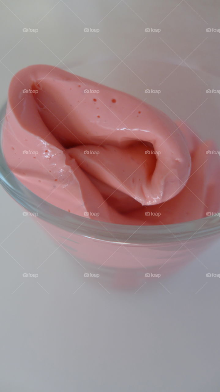 glass bowl of pink putty