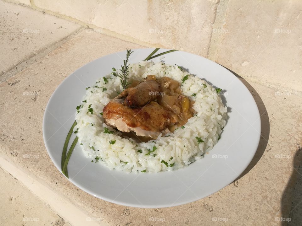 Rice and roast chicken