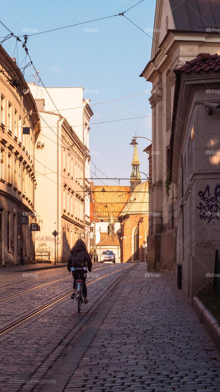 morning bicycle tour during sunrise in the old town