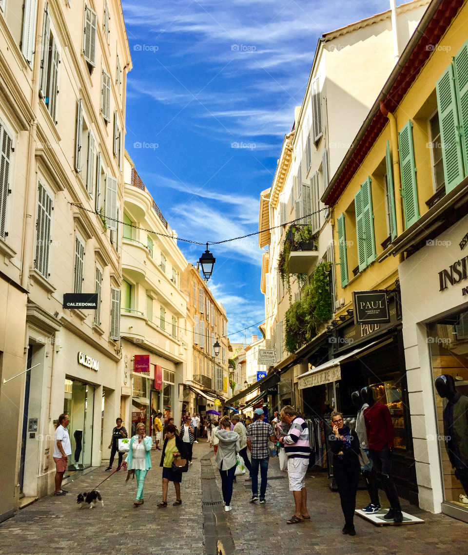 Shopping street in Nice France filled with pedestrians