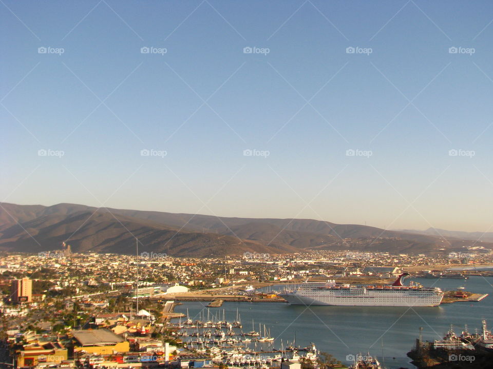 High angle view of cruise in sea