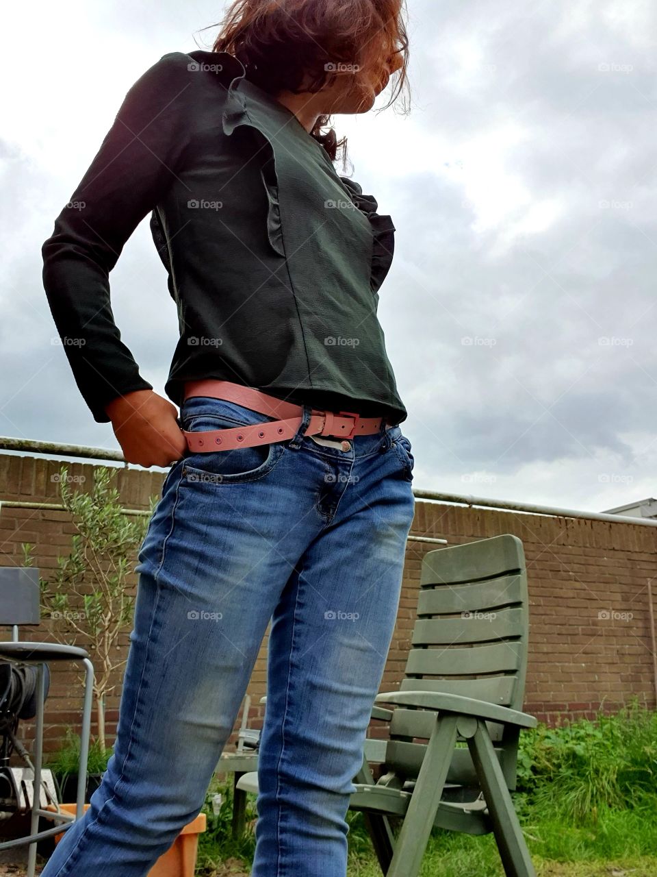 In the backyard. Looking up