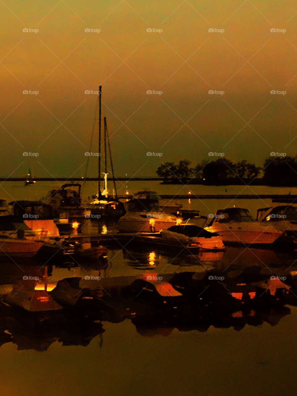 Lake Erie boat harbor at night