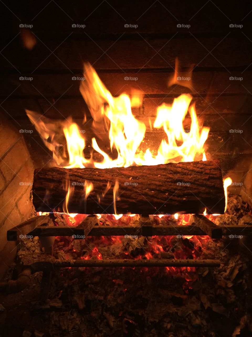 Warm fire on a winter night.