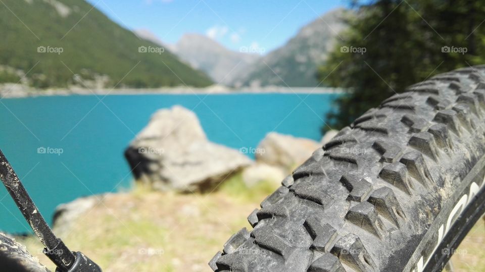 Lake in mountain bike