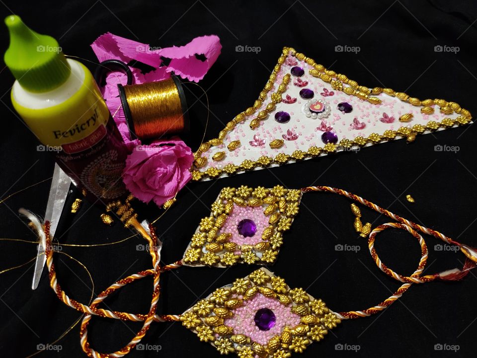 Arts and Crafts , Custom made Colorful Vibrant Bright Crown and Armlets made for my son on the celebration of Krishnajanmashtimi.