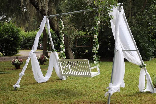 A quiet place for bride, groom or guests wedding swing and photo op area
