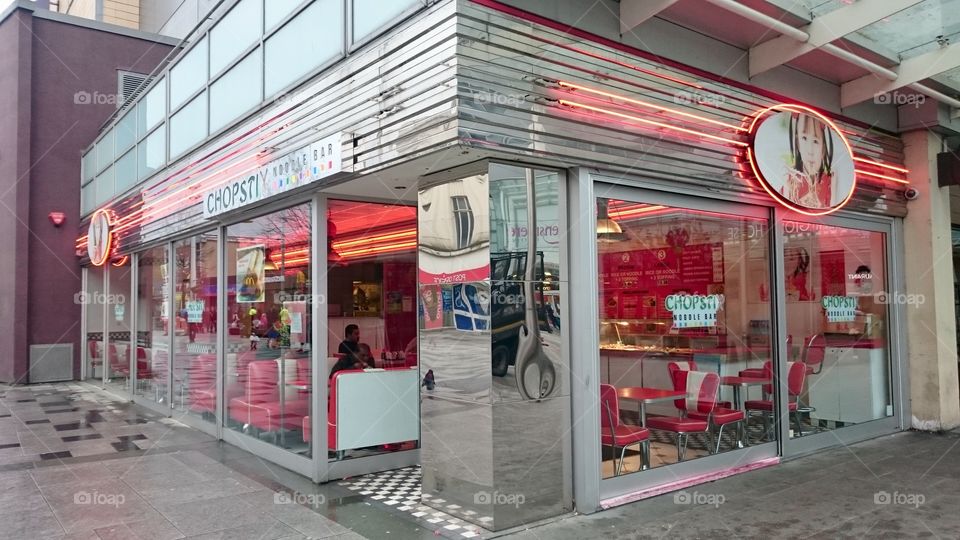 Chopstix Noodle Bar, with diner style décor, in Slough town centre, Berkshire
